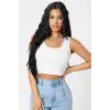 ieg™ Kadın Beyaz Kare Yaka Crop Top Bluz