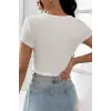 ieg™ Kadın Beyaz Yarım Kol Düz Yaka Crop Top Bluz