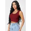 ieg™ Kadın Bordo Kare Yaka Crop Top Bluz