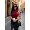 ieg™ Kadın Bordo Kolsuz Balıkçı Yaka Basic Bluz