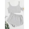 ieg™ Kadın Gri Askılı Crop Top ve Şortlu Gecelik Takım