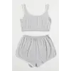 ieg™ Kadın Gri Askılı Crop Top ve Şortlu Gecelik Takım