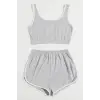 ieg™ Kadın Gri Askılı Crop Top ve Şortlu Gecelik Takım
