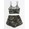 ieg™ Kadın Kamuflaj Desenli Askılı Crop Top ve Şortlu Gecelik Takım
