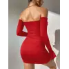 ieg™ Kadın Kırmızı Dalgıç Kumaş İspanyol Kol Fantezi Elbise 5151