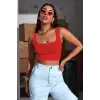 ieg™ Kadın Kırmızı Kalın Askılı Crop Top Büstiyer