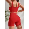 ieg™ Kadın Kırmızı Kalın Askılı Yüksek Bel Şortlu Gecelik Takımı