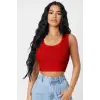 ieg™ Kadın Kırmızı Kare Yaka Crop Top Bluz