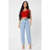 ieg™ Kadın Kırmızı Kare Yaka Crop Top Bluz