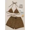 ieg™ Kadın Leopar Desenli Şortlu Belden ve Boyundan Bağlamalı Bikini Takımı