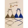 ieg™ Kadın Leopar Desenli ve Mavi Minimal Kesim Üçgen Bikini Üstü