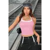 ieg™ Kadın Pembe Beyaz Çift Renk Çapraz Askılı Crop Top Bluz