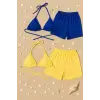 ieg™ Kadın Sarı ve Mavi Şortlu Belden ve Boyundan Bağlamalı Bikini Takımı