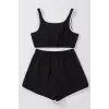 ieg™ Kadın Siyah Askılı Crop Top ve Şortlu Gecelik Takım