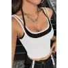 ieg™ Kadın Siyah Beyaz Çift Renk Çapraz Askılı Crop Top Bluz