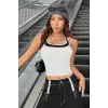 ieg™ Kadın Siyah Beyaz Çift Renk Çapraz Askılı Crop Top Bluz