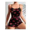 ieg™ Kadın Siyah Dudak Desenli Şortlu Pijama Takımı 5057