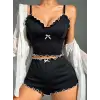 ieg™ Kadın Siyah Fitilli Askılı Şortlu Pijama Takım 5042