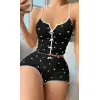 ieg™ Kadın Siyah Kalp Desenli Askılı Şortlu Pijama Takım 5008