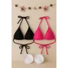 ieg™ Kadın Siyah ve Fuşya Minimal Kesim Üçgen Bikini Üstü