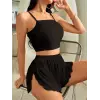 ieg™ Kadın Siyah Yandan Yırtmaçlı Askılı Şortlu Pijama Takım 5041