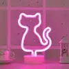 Neon Kedi Masa Gece Lambası Pembe Işık
