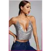 ieg™ Parlak Gümüş Zırh Bustiyer,Kadın Seksi Zarif Crop