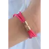 Pembe Renk Zirkon Taşlı Deri Çoklu Bileklik TJ-BB6350
