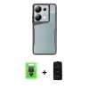 ieg™ Redmi Note 13 Pro 4G Kılıf Akış Çizgi Koleksiyonu - Siyah 6D Antistatik Mat Seramik Hayalet Nano Ekran Koruyucu + Raze Metal Kamera Lens - SH