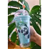 Sevimli Panda Temalı Çift Katman 450ml Suluk Pipetli Mika Matara Mavi 2770