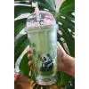 ieg ™ Sevimli Panda Temalı Çift Katman 450ml Suluk Pipetli Mika Matara Yeşil 2770
