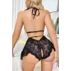 ieg™ Siyah Dantel İşlemeli Özel Bölgesi Açık Fantezi Bodysuit