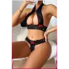 ieg™ Siyah Dantel Şeritli Seksi Sütyen Külot Takım