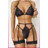 ieg™ Siyah Göğüs Dantelli Seksi Jartiyer Takım
