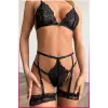 ieg™ Siyah Göğüs Dantelli Seksi Jartiyer Takım