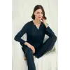 ieg™ Uzun Kollu Boydan Düğmeli V Yaka Pijama Takımı