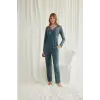 ieg™ Yakası Omzu ve Paçası Dantelli Boydan Düğmeli Pijama Takımı