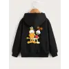 iegiyim™ Çocuk Unisex Kapüşonlu Ön ve Arka Garfield Baskılı Sweatshirt - Siyah