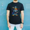 iegiyim™ Duck Dodgers Uzay Baskılı Unisex Siyah Oversize Tişört - 24/1 Penye