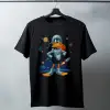 iegiyim™ Duck Dodgers Uzay Baskılı Unisex Siyah Oversize Tişört - 24/1 Penye