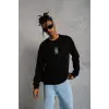 iegiyim™ ERKEK 3 İplik Pamuklu Bisiklet Yaka Baskılı Oversize Sweatshirt - Siyah