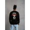 iegiyim™ ERKEK 3 İplik Pamuklu Bisiklet Yaka Baskılı Oversize Sweatshirt - Siyah