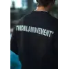 iegiyim™ Erkek 3 iplik Pamuklu Bisiklet Yaka Oversize Baskılı SweatShirt - Siyah