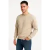 iegiyim™ Erkek 3 İplik Pamuklu Düz Bisiklet Yaka SweatShirt - Bej