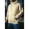 iegiyim™ Erkek 3 İplik Pamuklu Kapüşonlu Basic SweatShirt Hoodie - Bej
