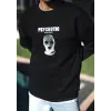 iegiyim™ Erkek 3 iplik pamuklu Kışlık Bisiklet Yaka Baskılı SweatShirt - Siyah