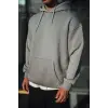 iegiyim™ Erkek 3 İplik Penye Kapüşonlu Basic SweatShirt Hoodie - Boyalı Gri