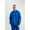 iegiyim™ Erkek Açık Yakalı Oversize 3 İplik Pamuklu Sweatshirt - Mavii
