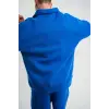 iegiyim™ Erkek Açık Yakalı Oversize 3 İplik Pamuklu Sweatshirt - Mavii