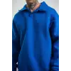 iegiyim™ Erkek Açık Yakalı Oversize 3 İplik Pamuklu Sweatshirt - Mavii